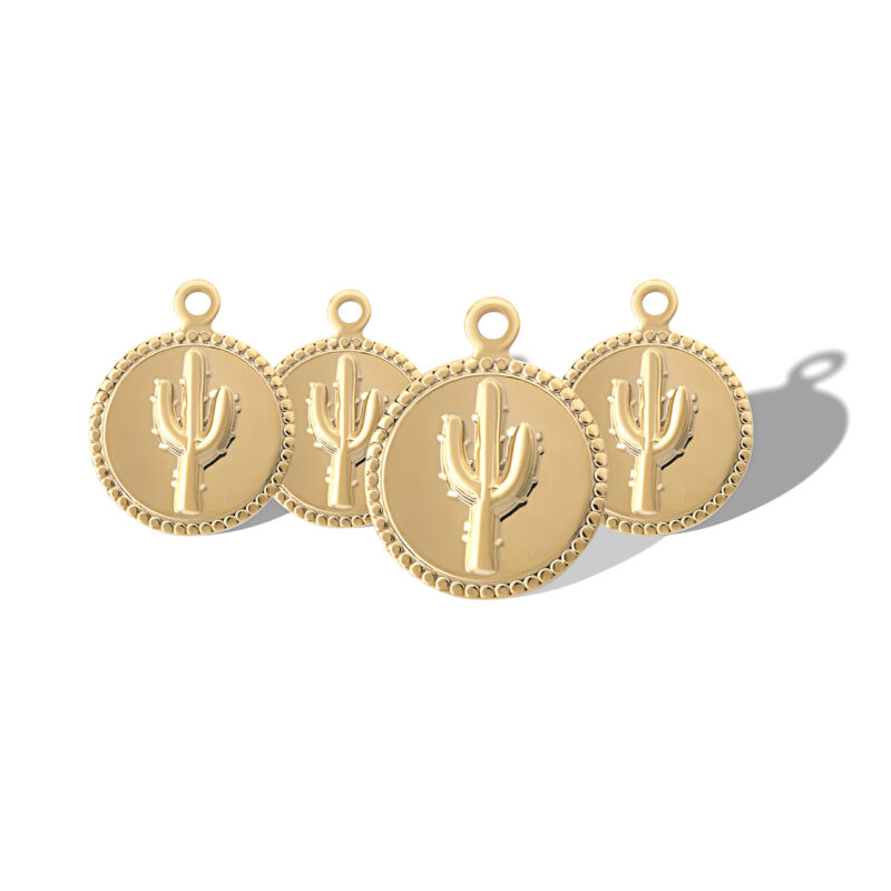 Pingente medalhão cacto de latão banho ouro (4 pçs) -65671