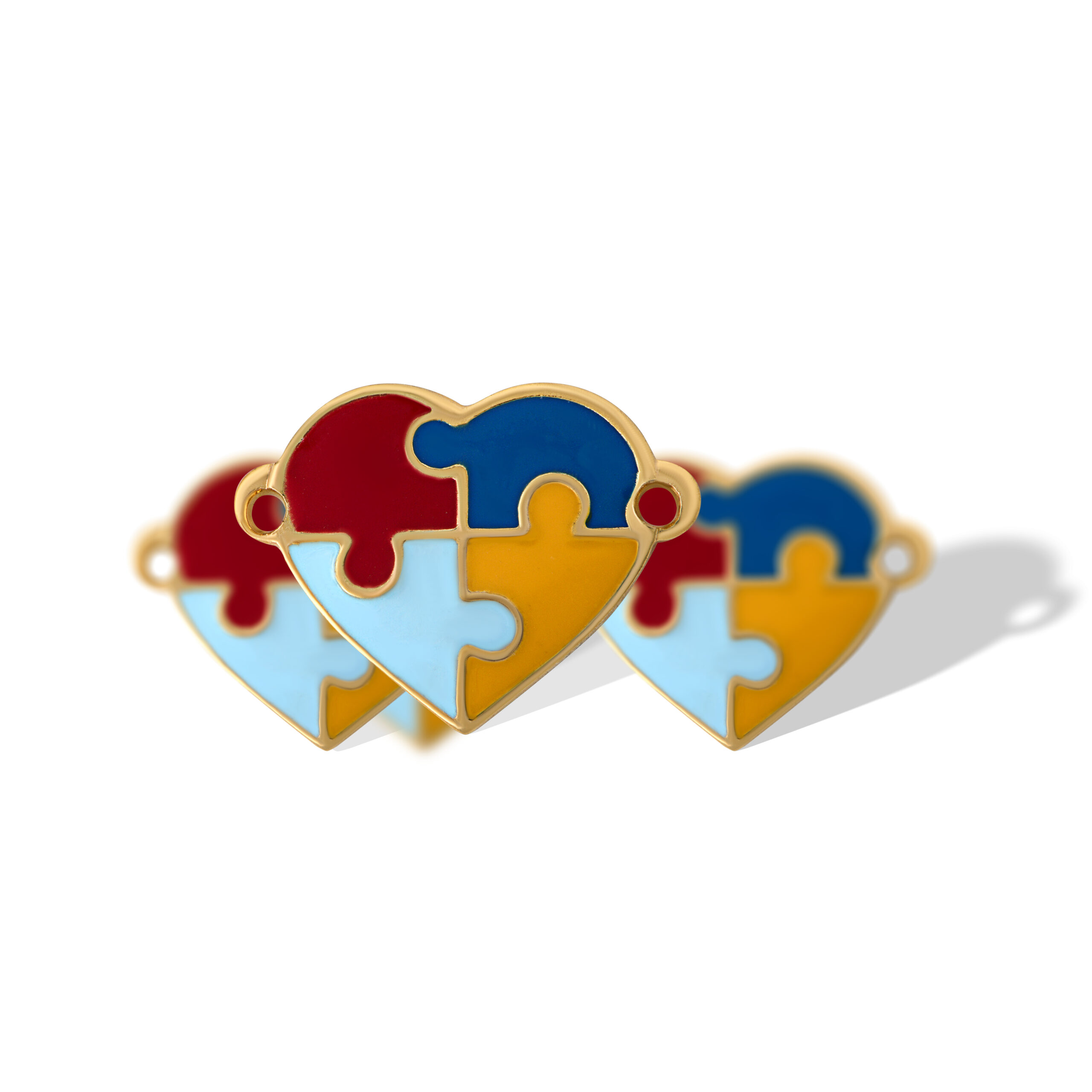Coração autismo de latão banho ouro (4 pçs) -66331