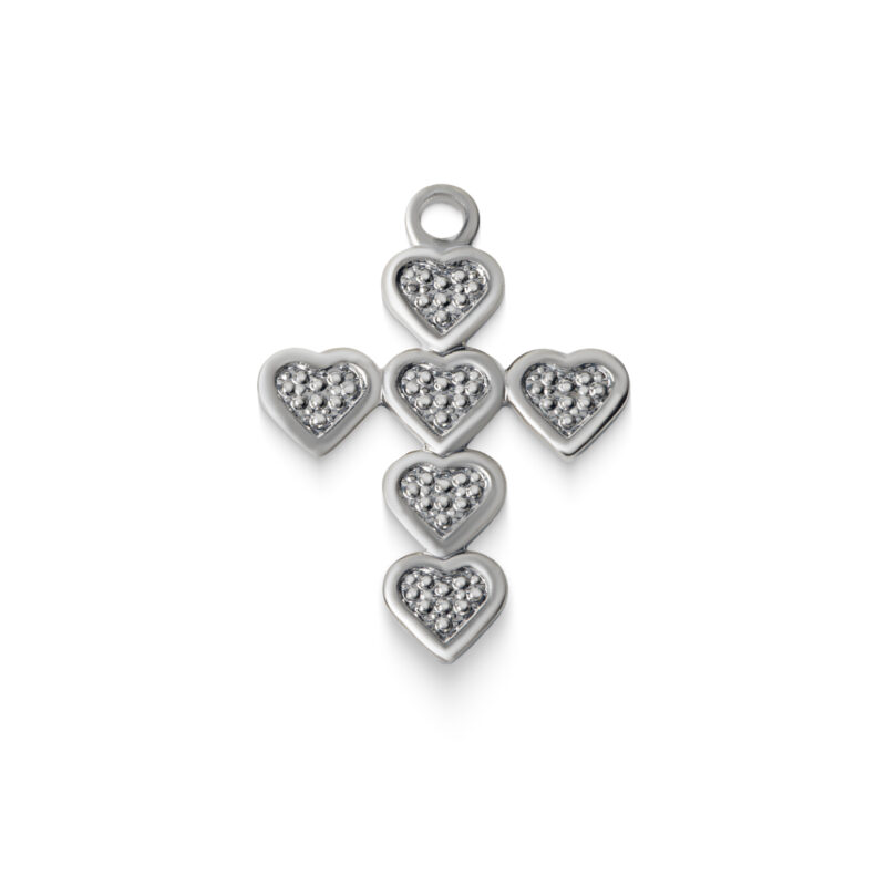 Pingente cruz de corações de latão banho níquel (4pçs)-65673