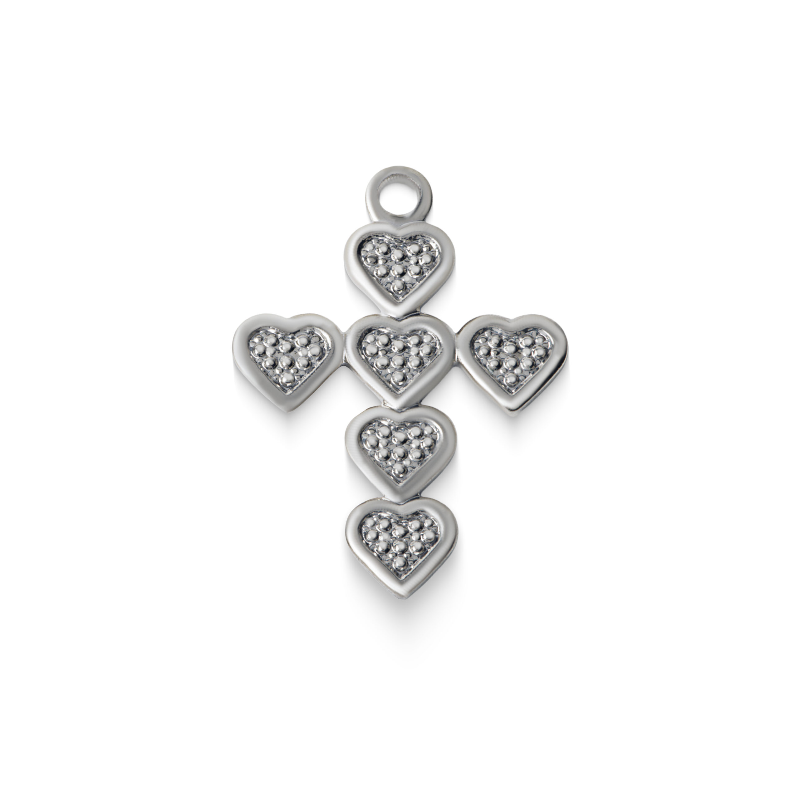 Pingente cruz de corações de latão banho níquel (4pçs)-65673