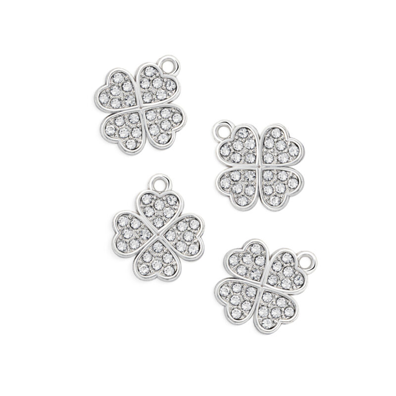 Pingente trevo metal/strass 15 mm níquel 100 peças - 66872
