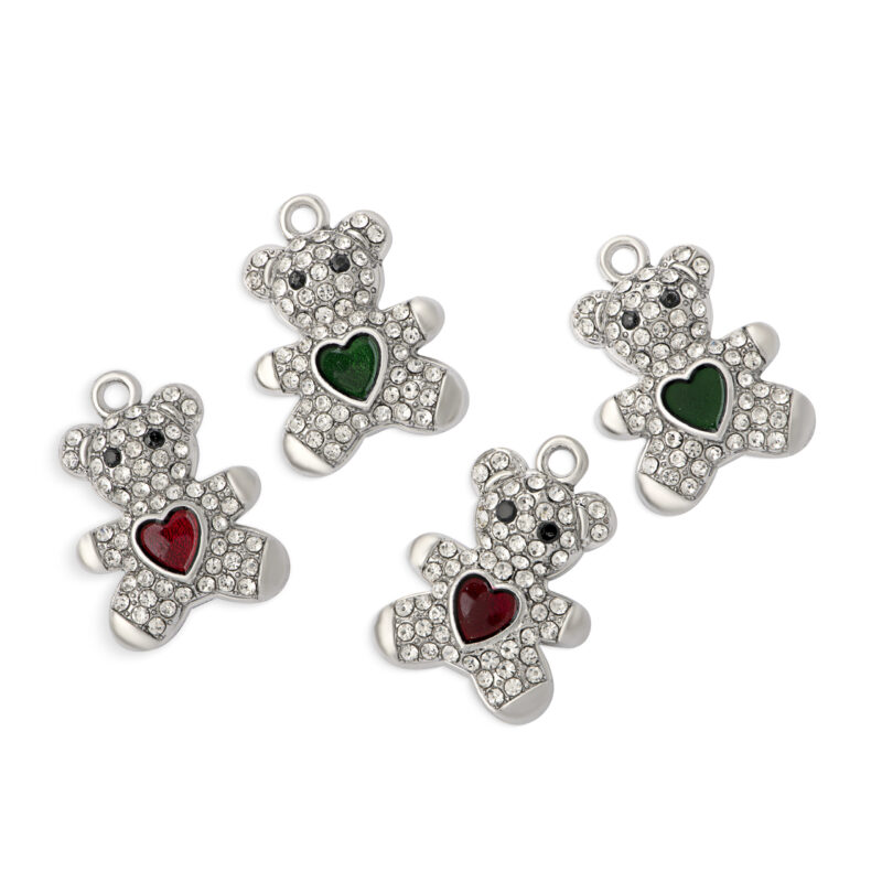 Urso de metal com strass 16x20 MM níquel (100 Pçs)- 66871