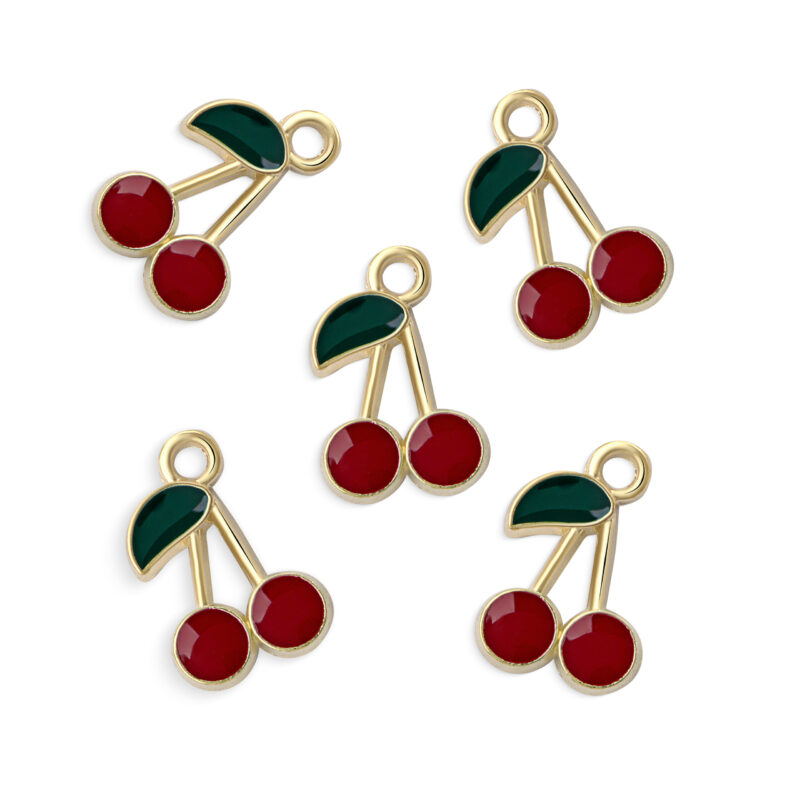Pingente cereja latão/resina vermelha (100 Pçs) - 66868