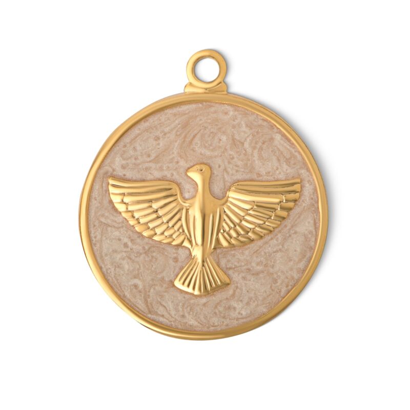 Pingente de latão medalha espirito santo G banho ouro (2 pçs) - 66319