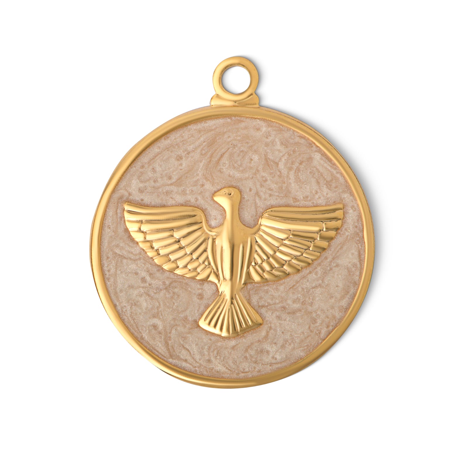 Pingente de latão medalha espirito santo G banho ouro (2 pçs) - 66319