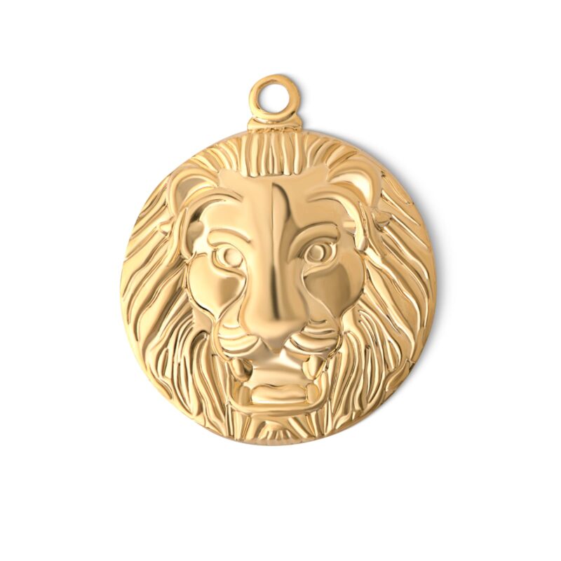 Pingente de latão redondo Leão de Judá 25 mm banho ouro (1 pçs) -66307