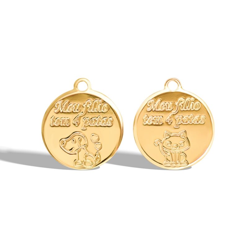Pingente de latão cachorro/gato  12 mm ouro (4 pçs)- 66485