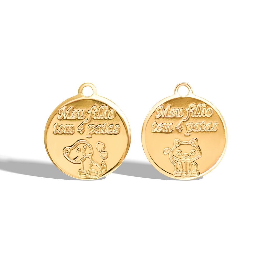 Pingente de latão cachorro/gato 12 mm ouro (4 pçs)- 66485