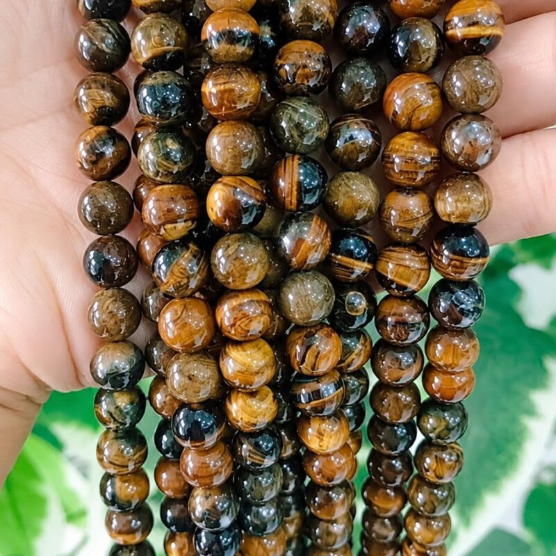 Fio de Pedra Natural Olho de Tigre Mesclado 10mm 48 pçs